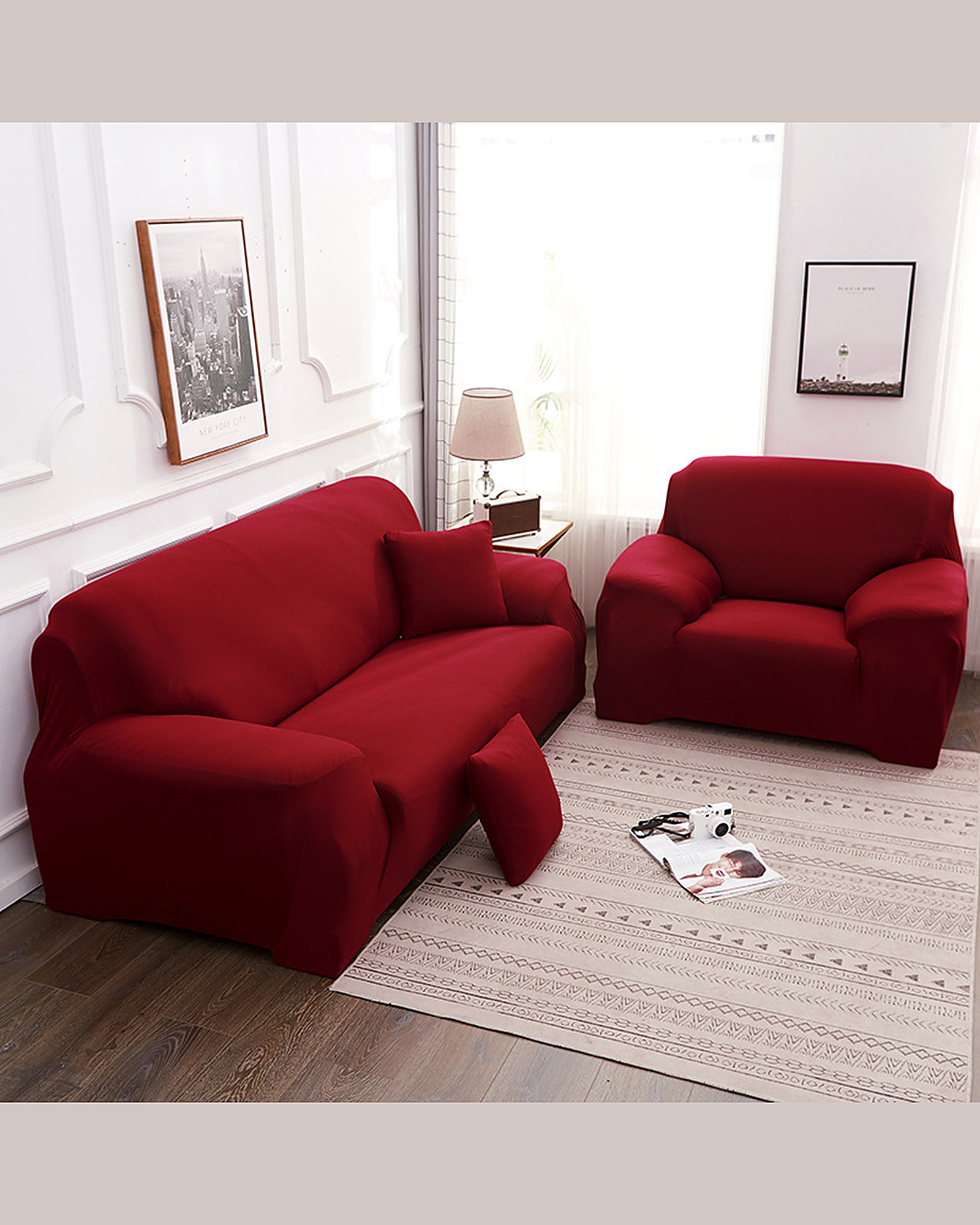 Bright red slipcover, second angle